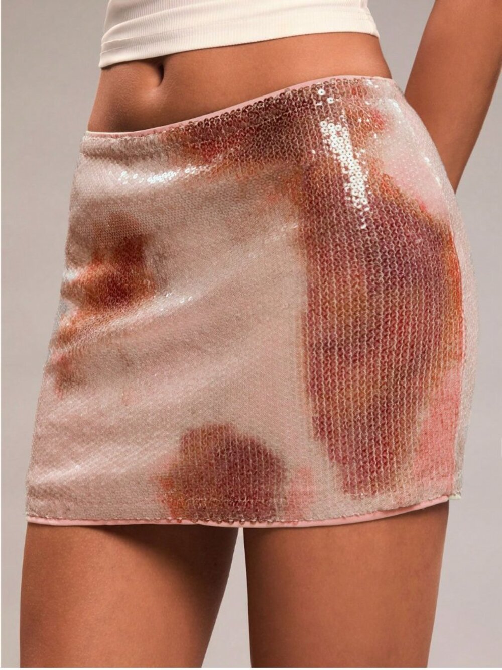 SHEIN BAE Women's Fashion Tie-Dye Sequin Embellished Low-Waist Mini Skirt